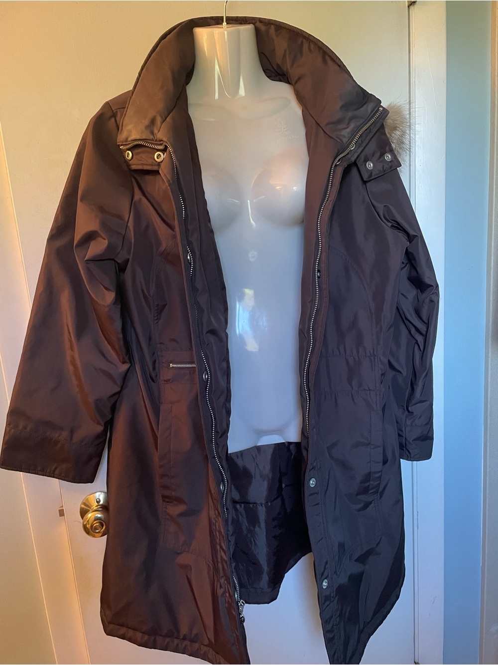 MICHAEL Michael Kors Chocolate Brown Long Trench Coat with Hood